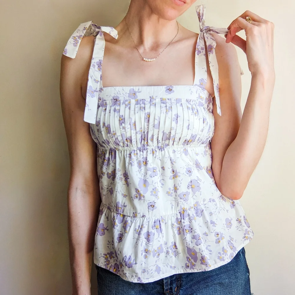 NWT Storia Floral Tie Strap Tank Top, Size Medium - Picture 5 of 6